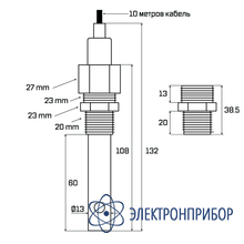 Промышленный высокотемпературный электрод для кондуктометра AQUA-LAB AQ-EC4-EL10