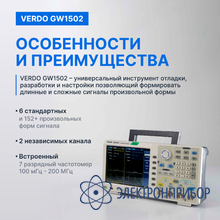 Генератор сигналов 100 мгц, 1250 мвыб/с VERDO GW1502